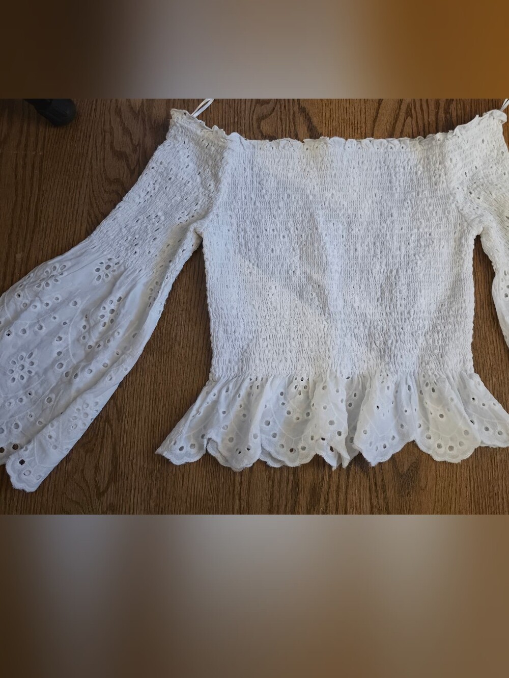 Express White Eyelet Smocked Off-Shoulder Blouse
